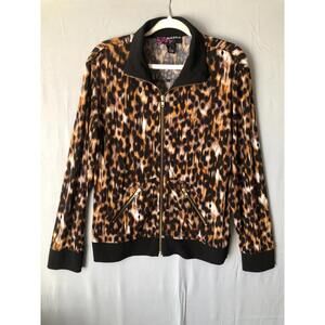 Peck & Peck Womens Full Zip Leopard Bomber Jacket sz XL Gold Color Hardware